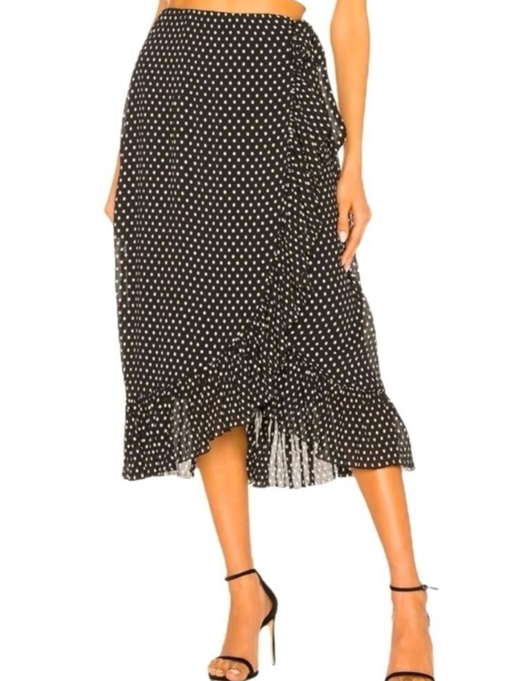 L’Academie Cara Polka Dot Ruffle Wrap Skirt Parisian XL